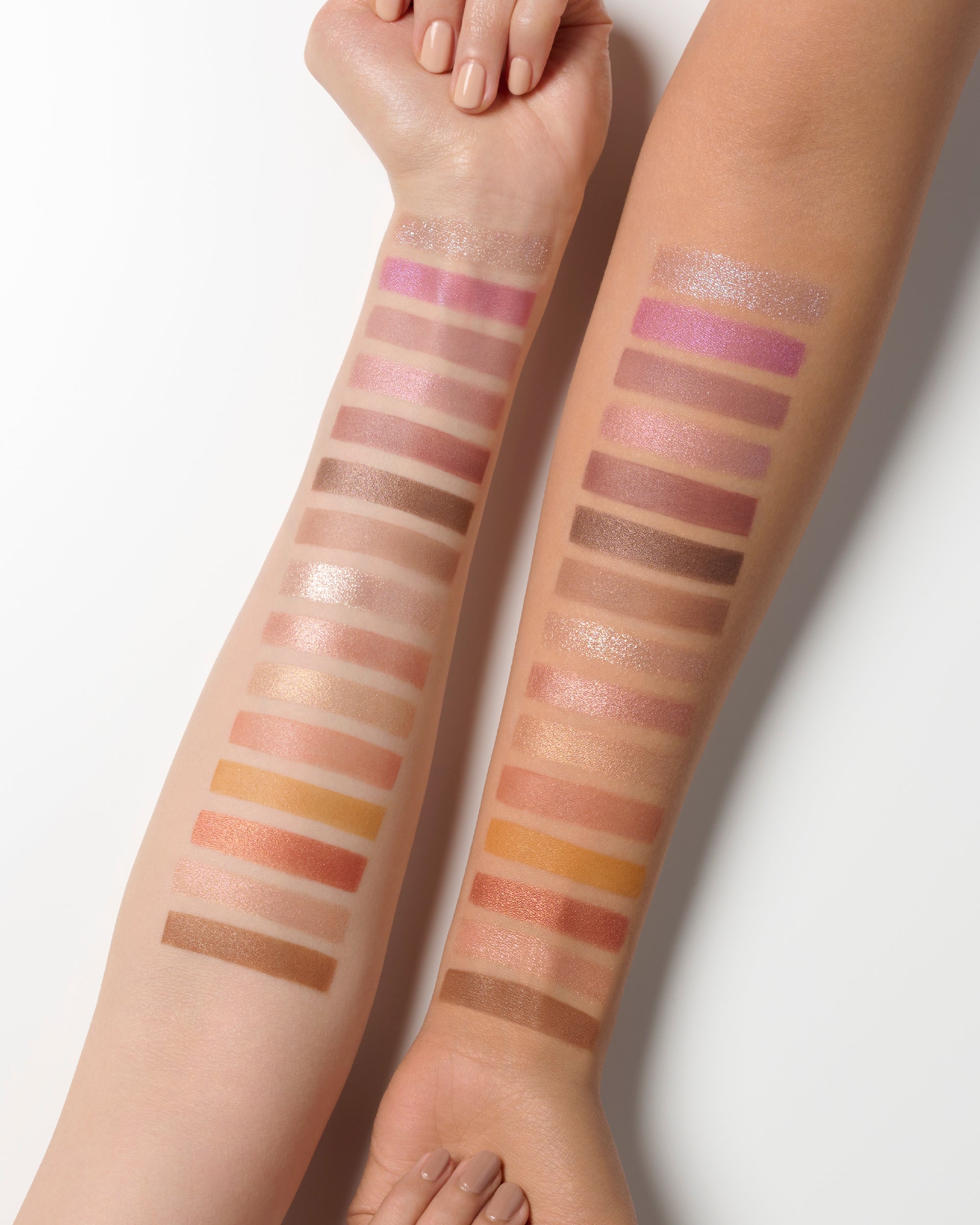 swatches of 15th ANNIVERSARY EYESHADOW PALETTE "LOCK THE BEST MOMENTS" on arms